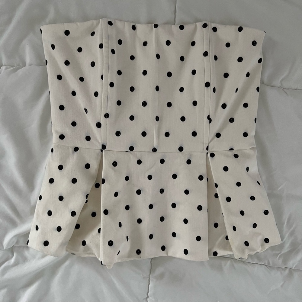 Alice + Olivia Polka Dot Strapless Peplum Top